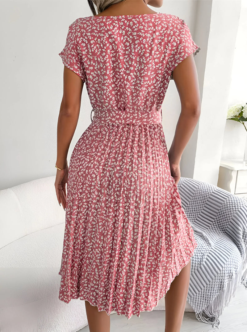 Floral Pleated A-Line Maxi Dress