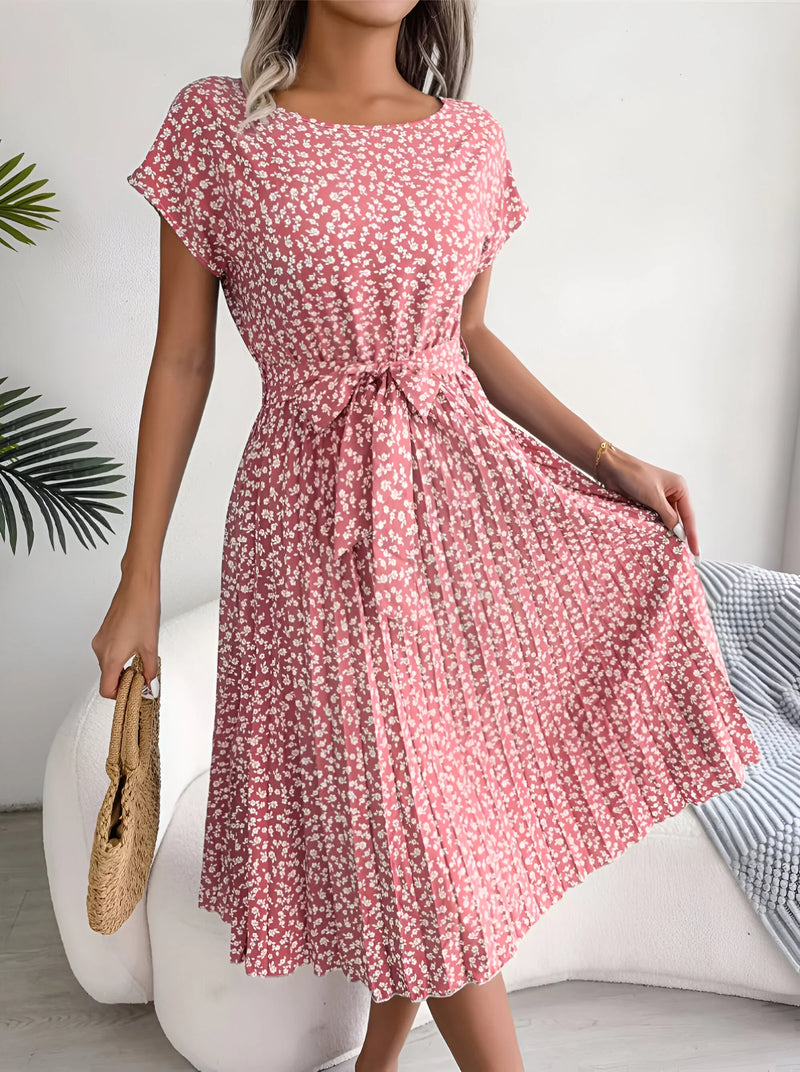 Floral Pleated A-Line Maxi Dress