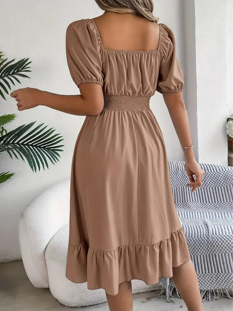 Elegant Square Neck A-Line Dress