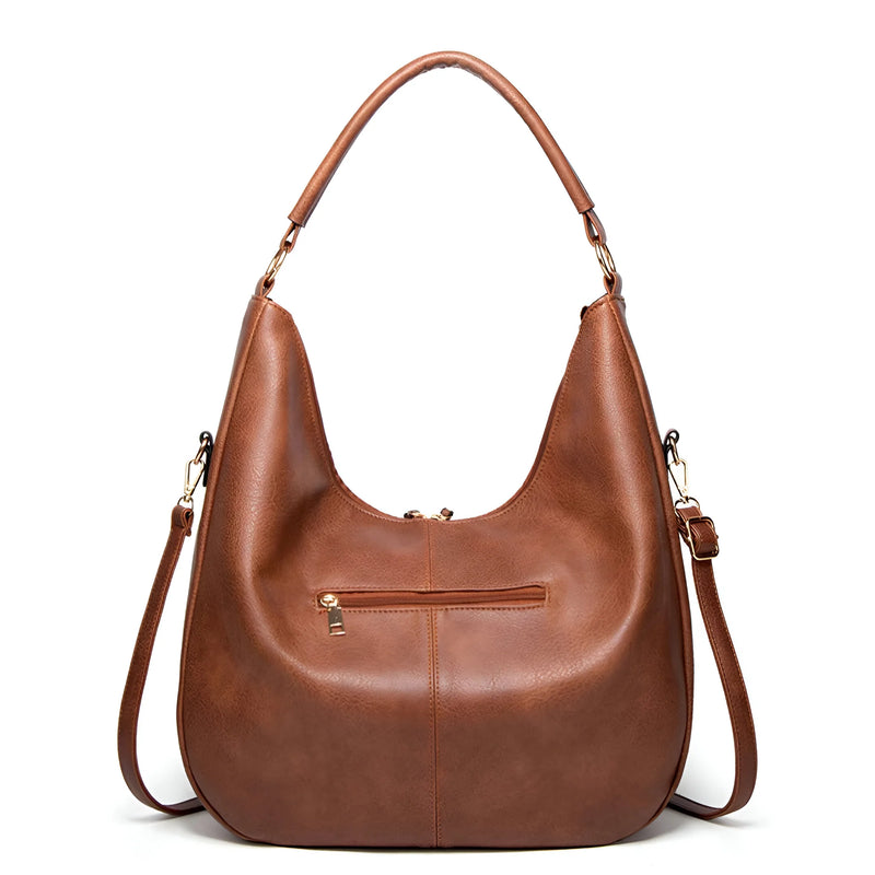 Two Piece Retro-Inspired Large Leather Shoulder Bag