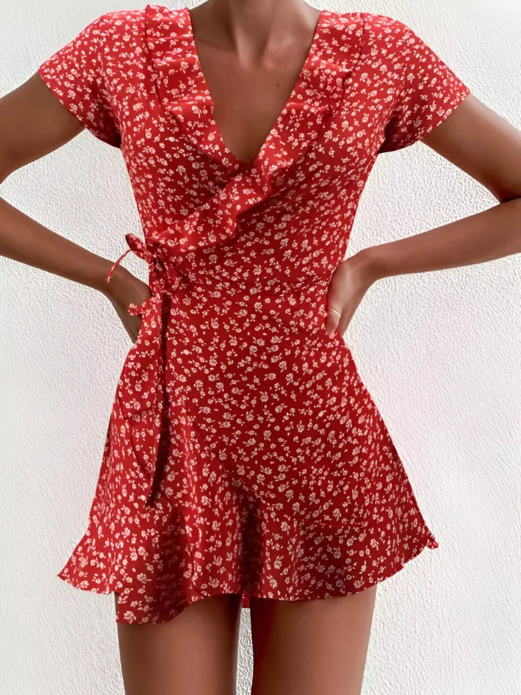 Floral A-Line Ruffle Mini Dress