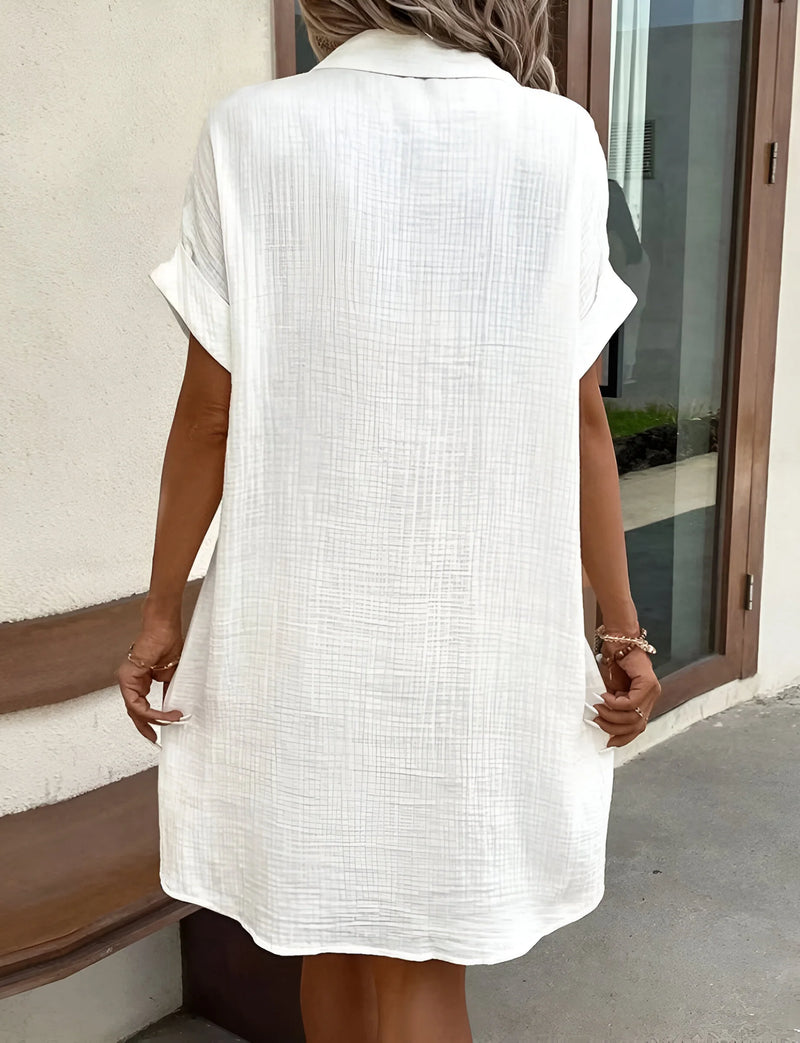 Button-Down Dress with Flip Collar and Pockets