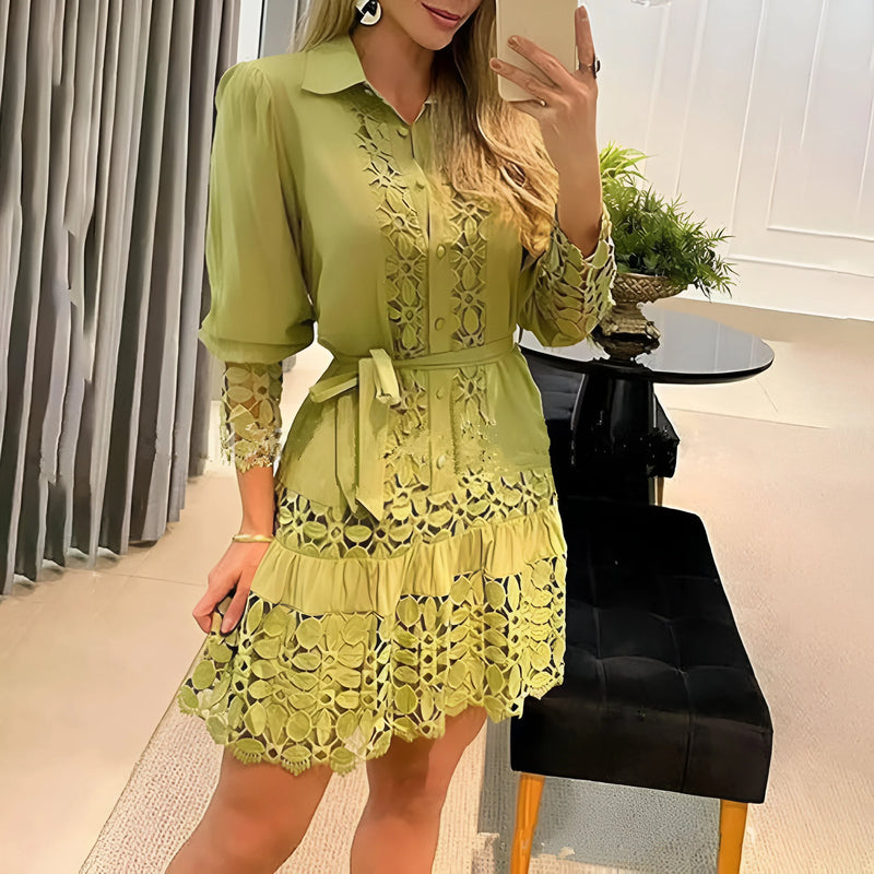 Lace Hollow-Out Long Sleeve Dress