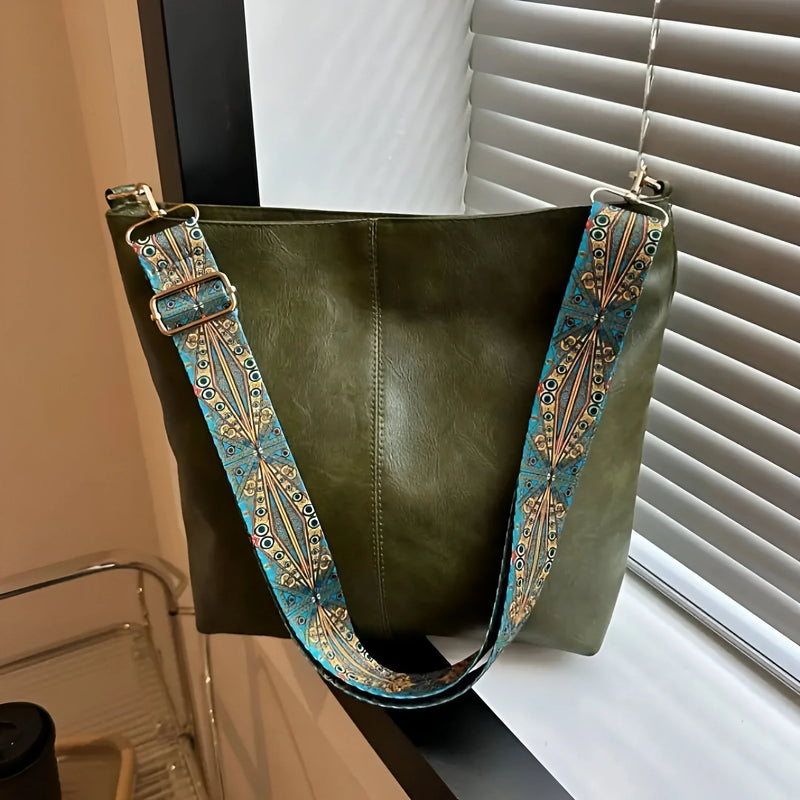 Leather Crossbody Bag with Ethnic Detail