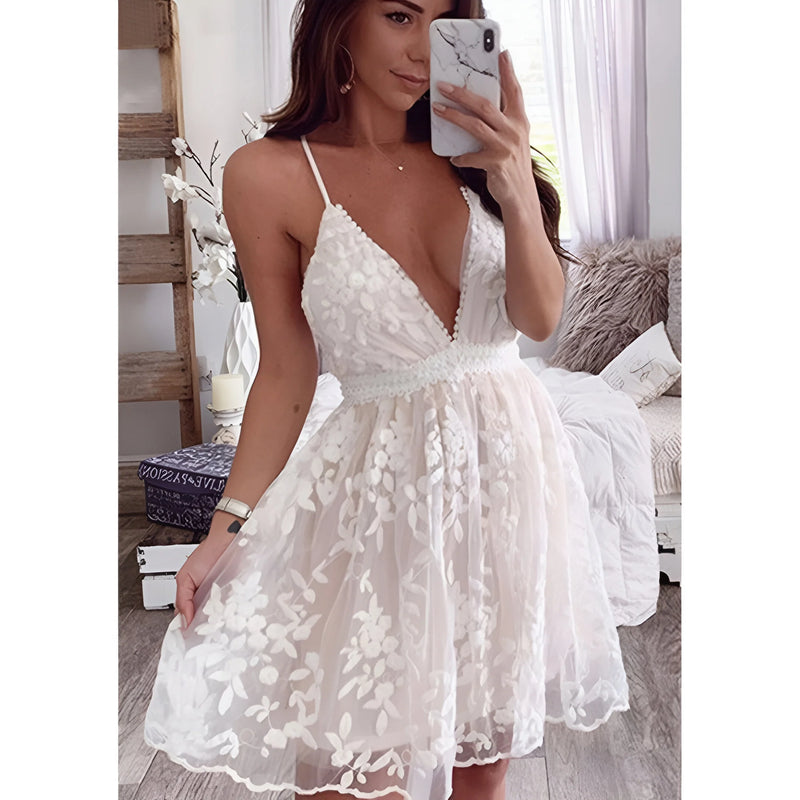 Delicate Lace Mini Dress with Adjustable Back Tie