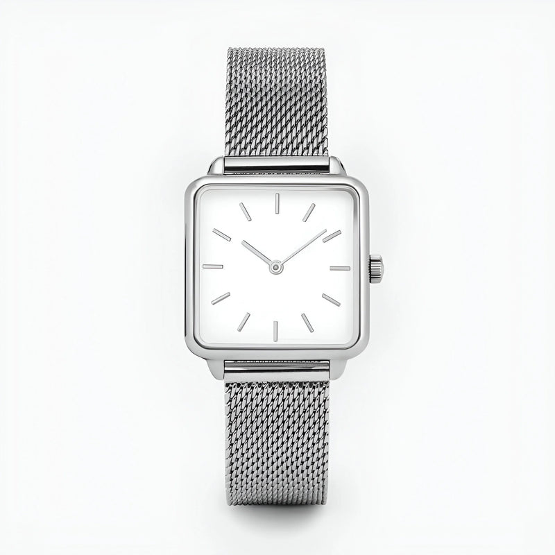 Sleek Square Dial Mesh Strap Watch for Women