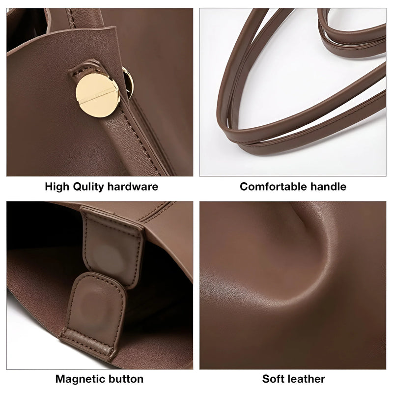 Large Leather Tote Bag with Dual-Use Design