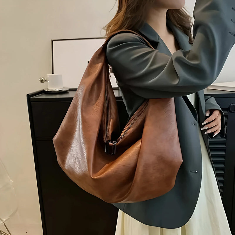 Minimalist Crescent Shoulder Leather Bag