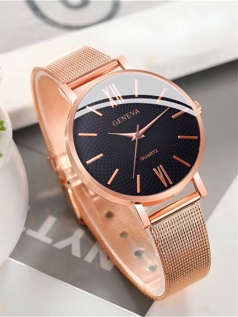 Women's Minimalist Round Dial Mesh Watch