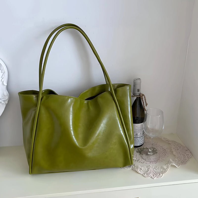 Soft Leather Shoulder Tote Bag