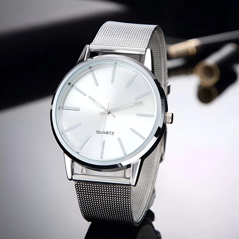 Women's Stylish Leather & Steel Quartz Watch