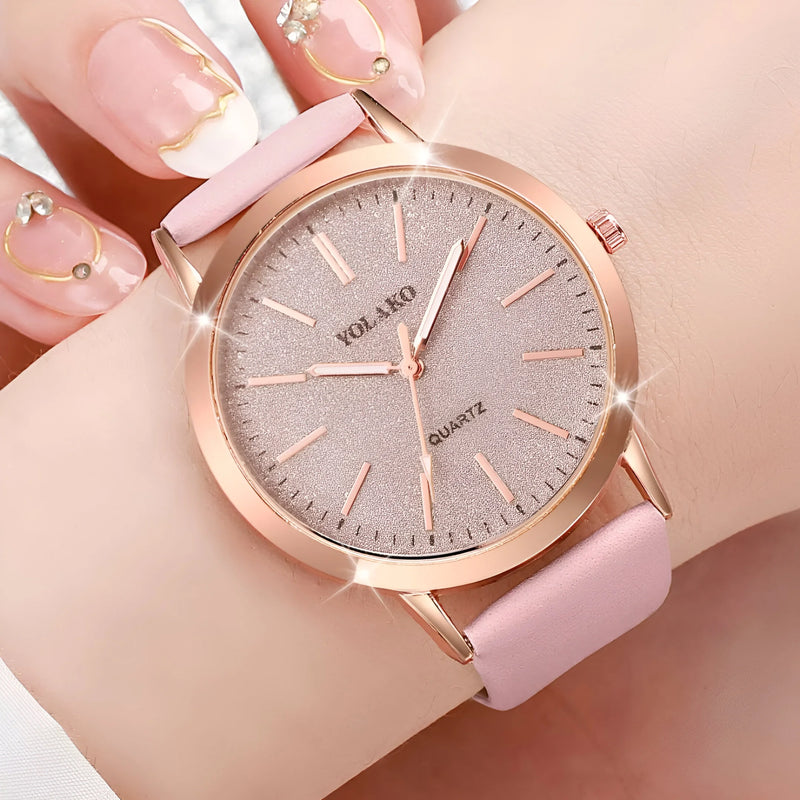 Women's Frosted Dial Leather Strap Watch