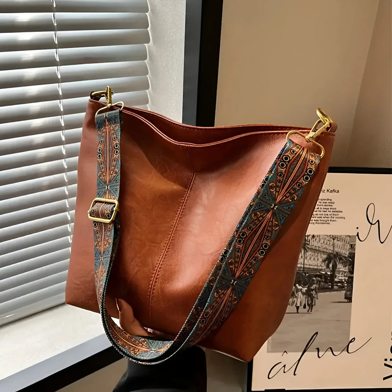 Leather Crossbody Bag with Ethnic Detail