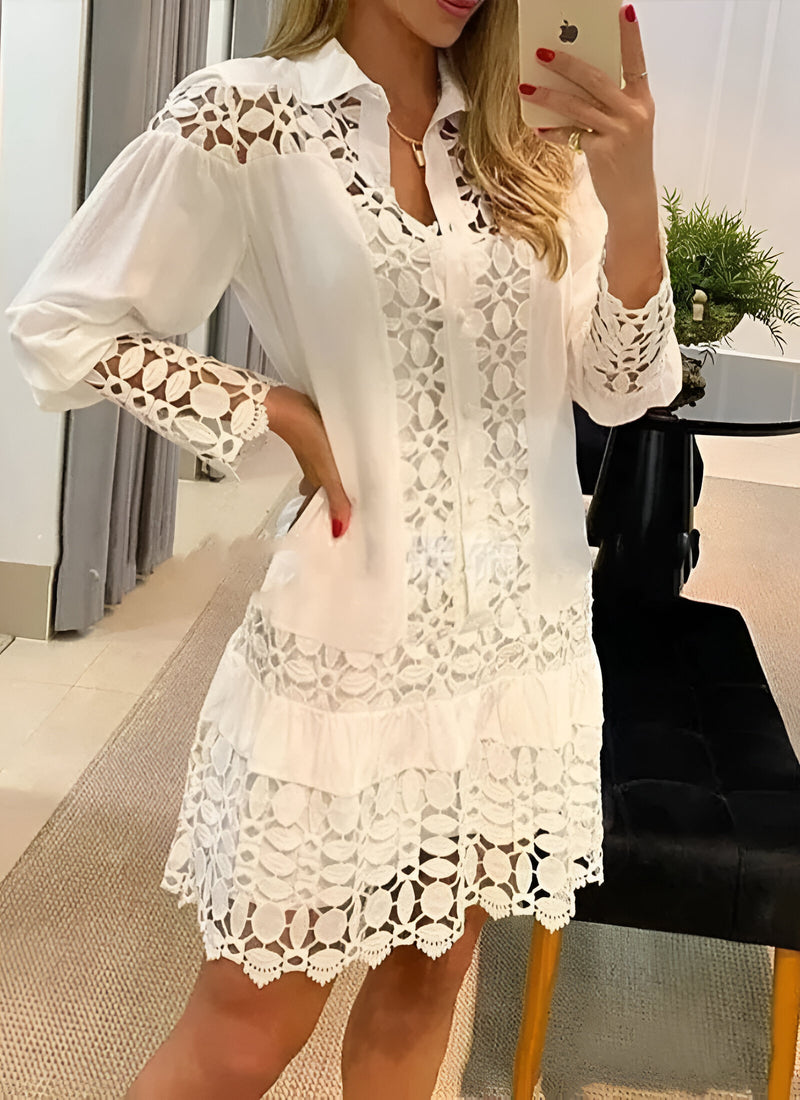 Lace-Detail Long Sleeve Dress