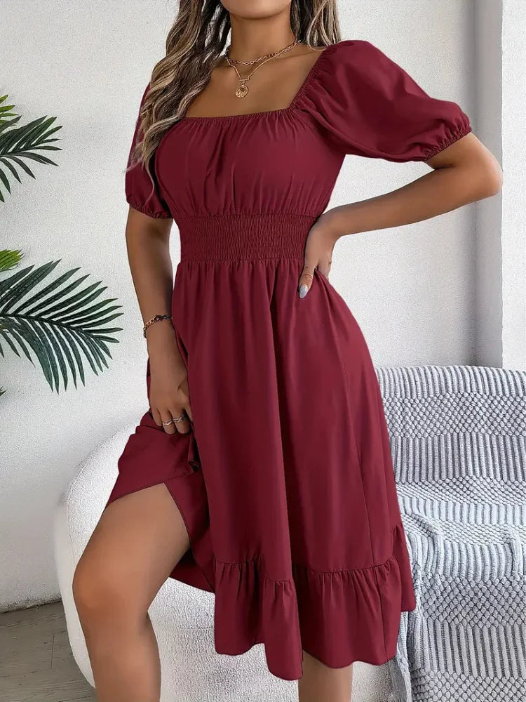 Elegant Square Neck A-Line Dress