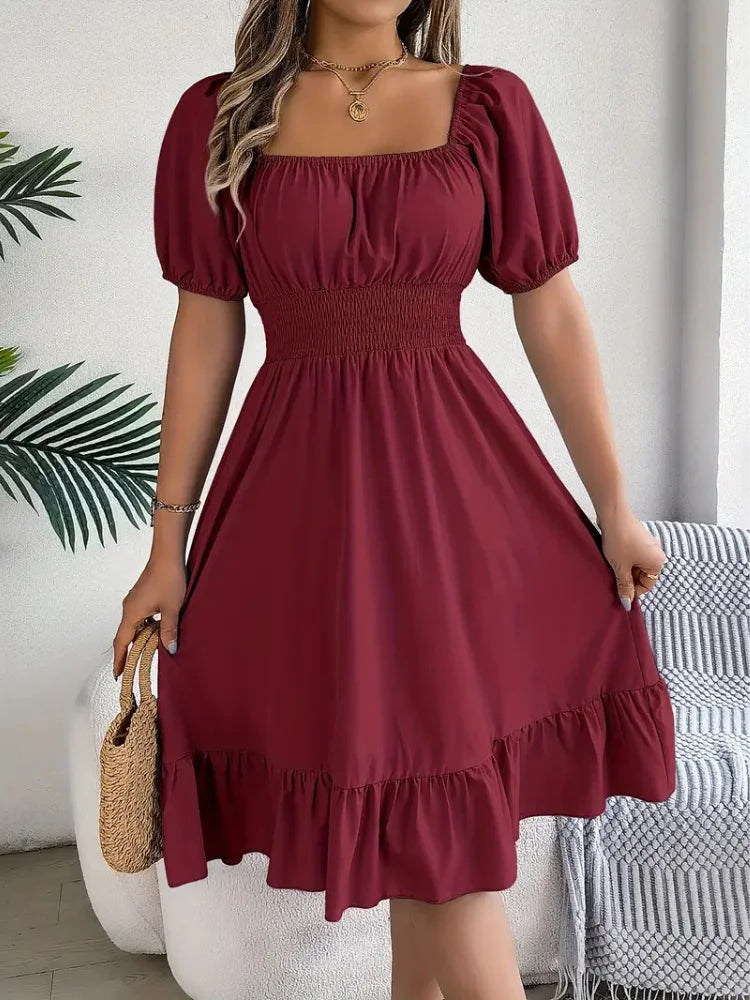 Elegant Square Neck A-Line Dress