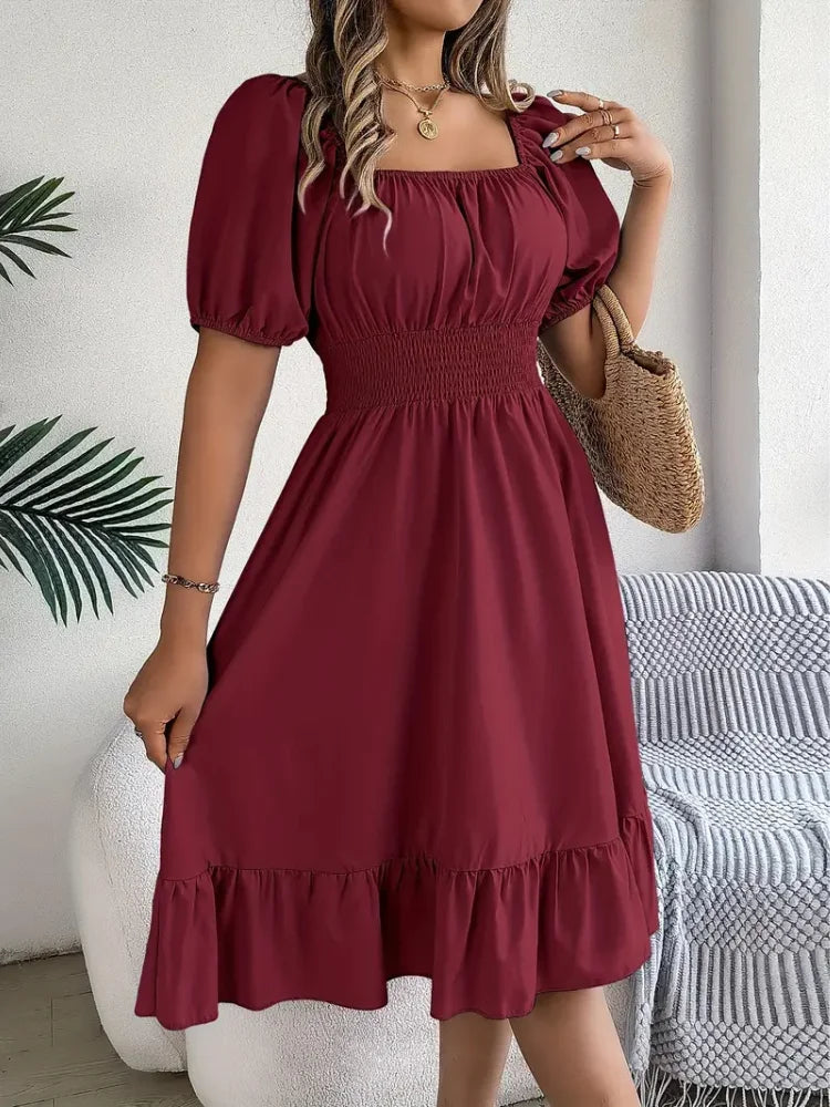 Elegant Square Neck A-Line Dress