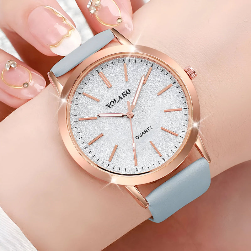 Women's Frosted Dial Leather Strap Watch