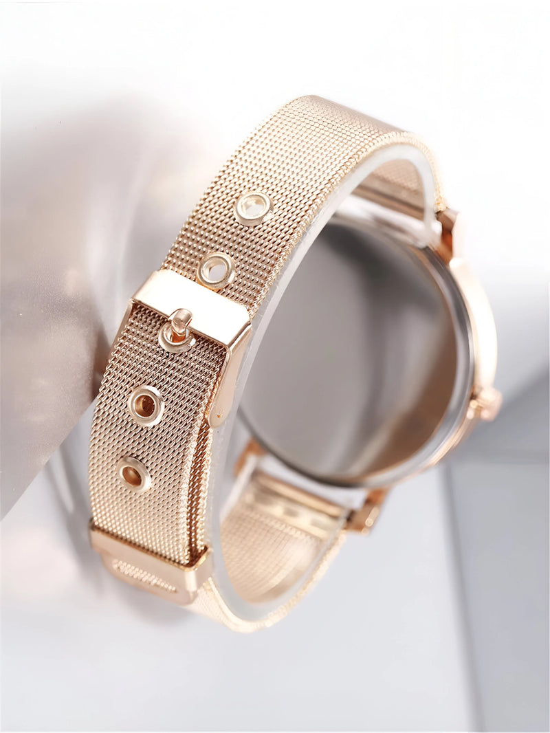 Women's Minimalist Round Dial Mesh Watch