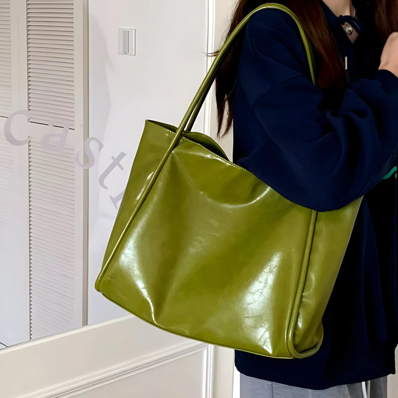 Soft Leather Shoulder Tote Bag