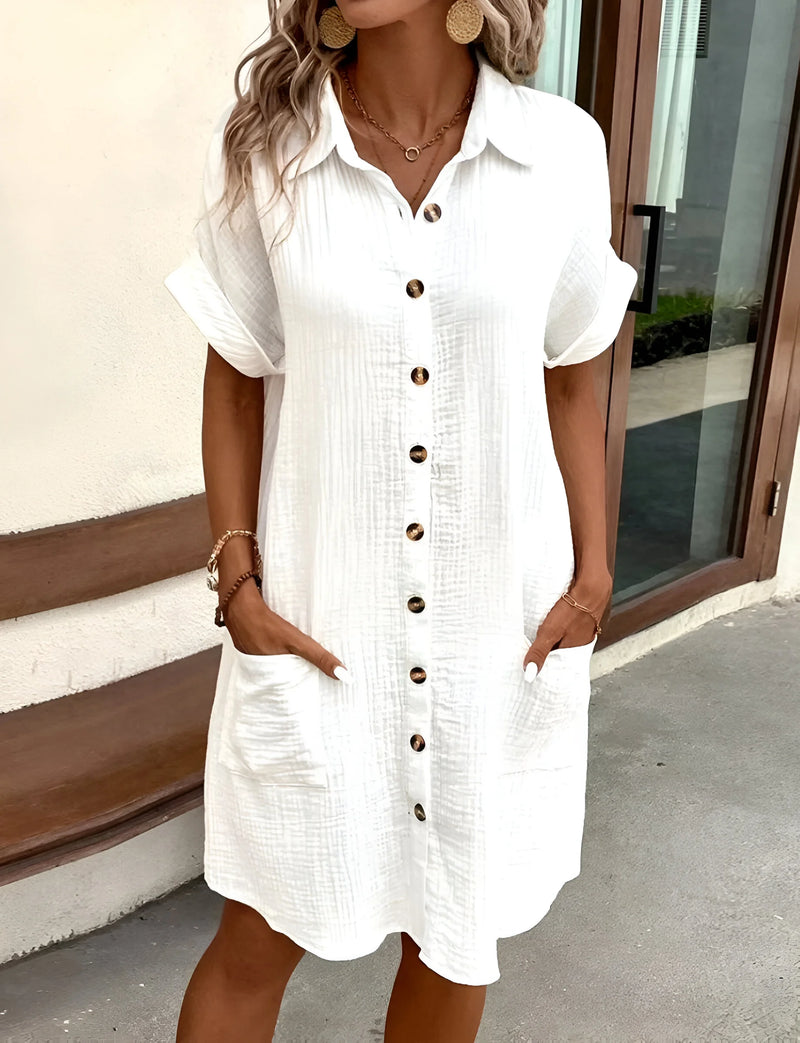 Button-Down Dress with Flip Collar and Pockets