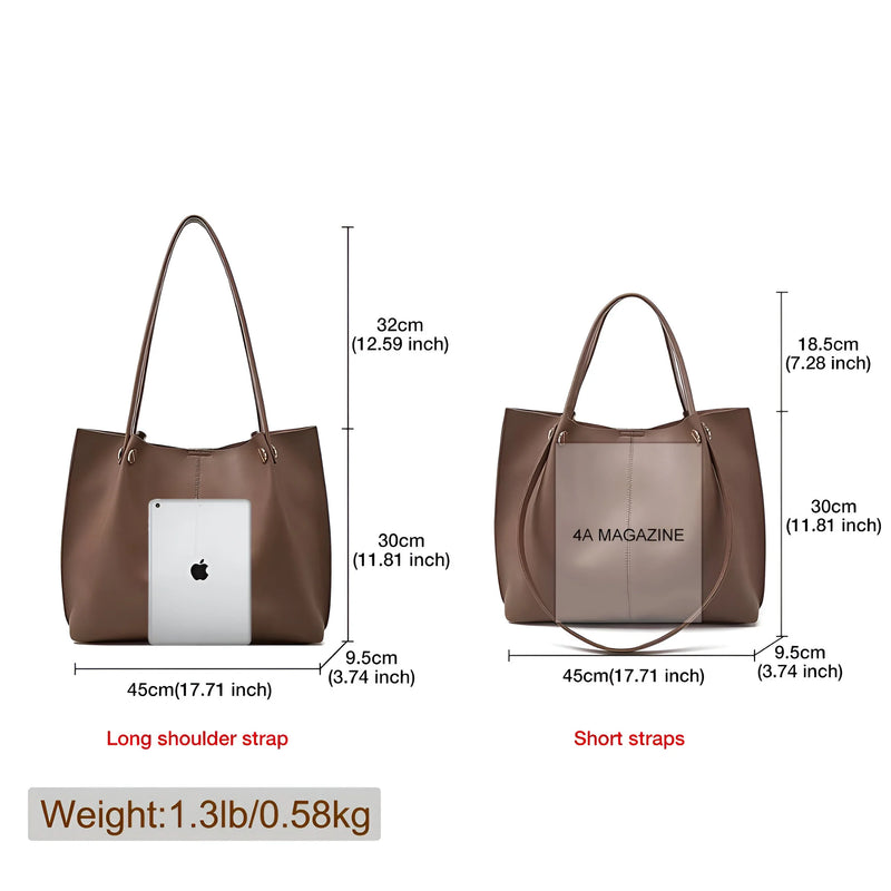 Large Leather Tote Bag with Dual-Use Design