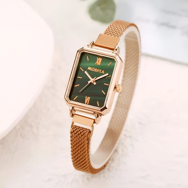 Rectangular Dial Stainless Steel Mesh Watch for Women