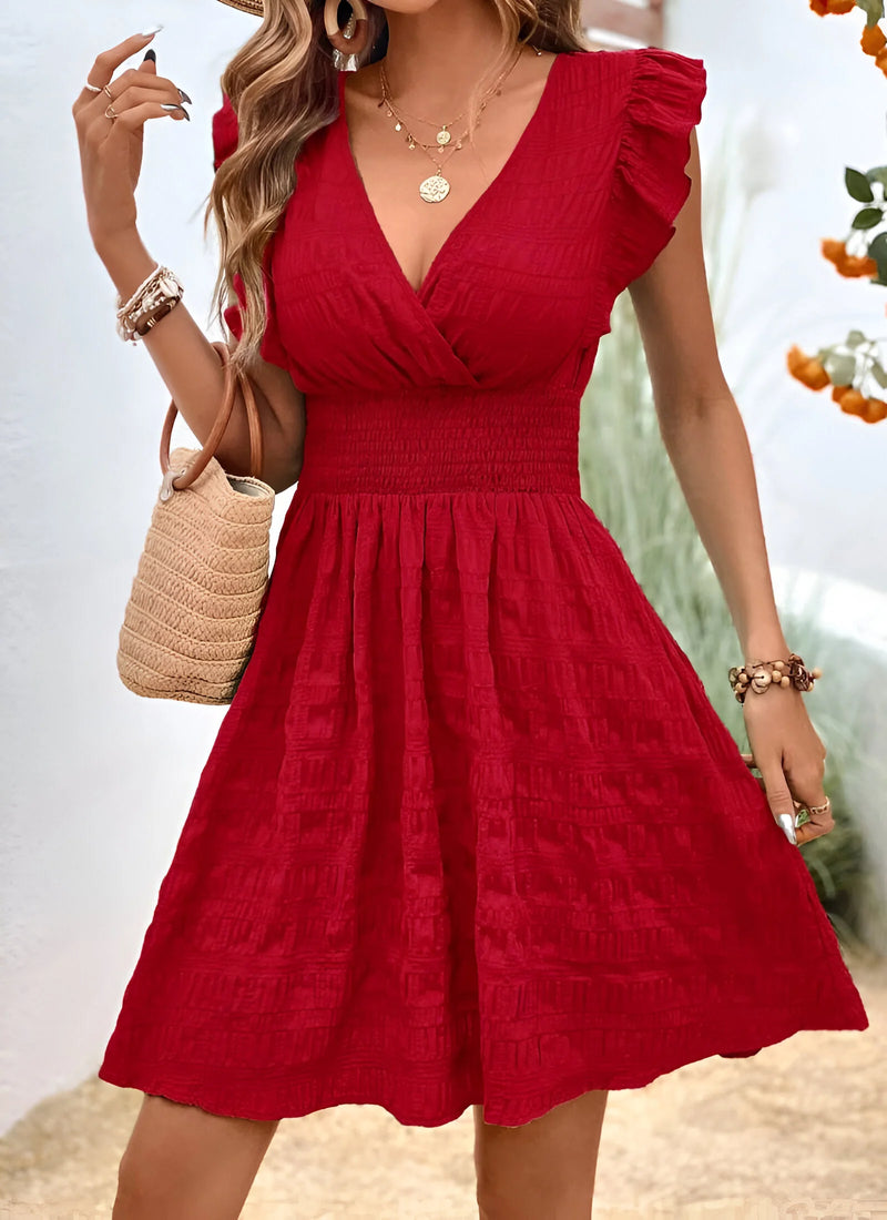 Ruffled Sleeveless Dress with Smocked Waist