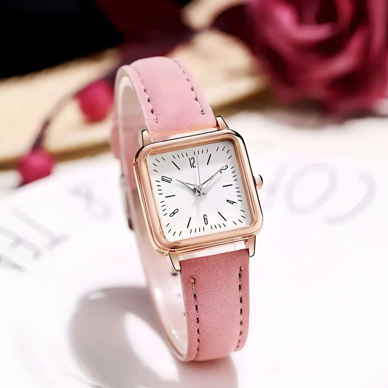 Square Dial Leather Strap GITD Watch for Women