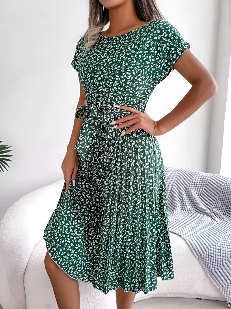 Floral Pleated A-Line Maxi Dress