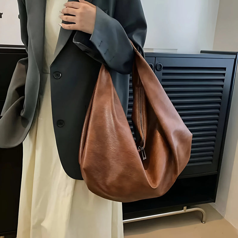 Minimalist Crescent Shoulder Leather Bag