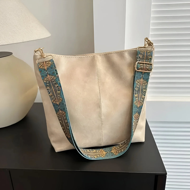 Leather Crossbody Bag with Ethnic Detail