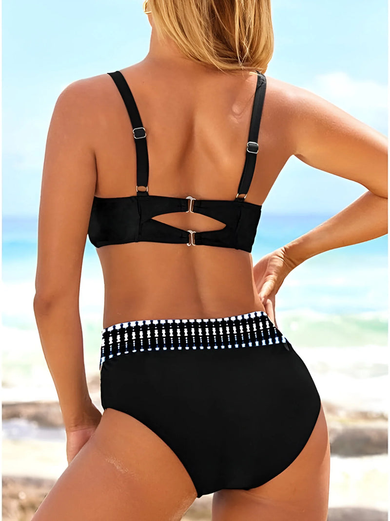 High-Waist Multicolor Striped Criss-Cross Bikini