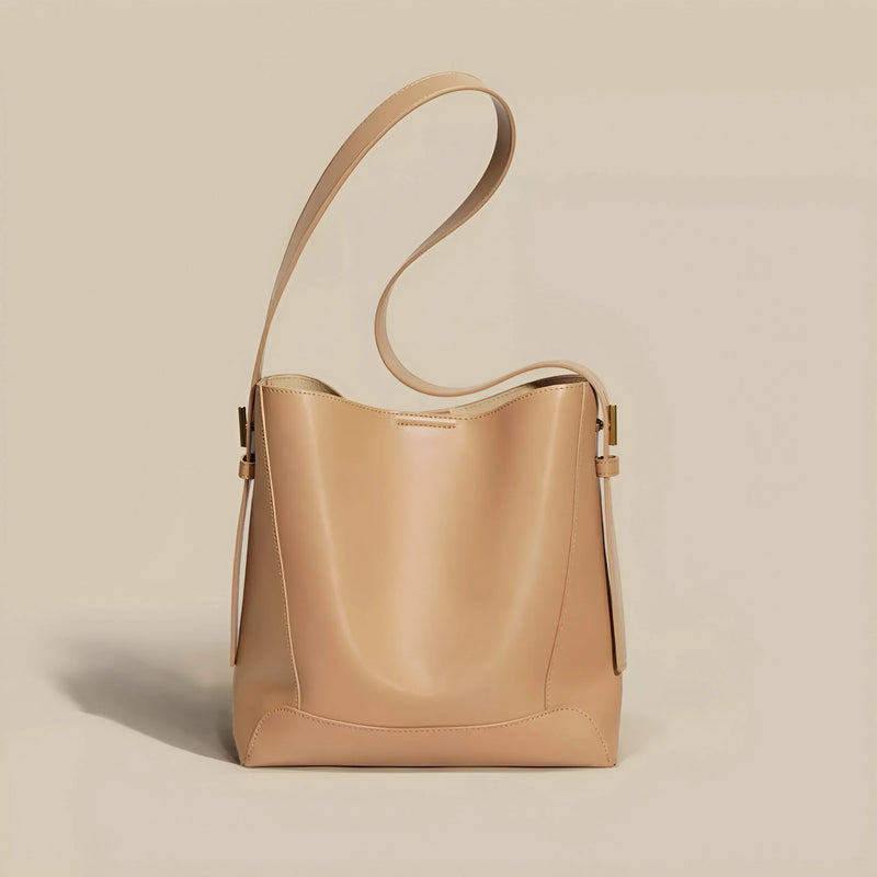 Button-Closure Bucket Shoulder Bag