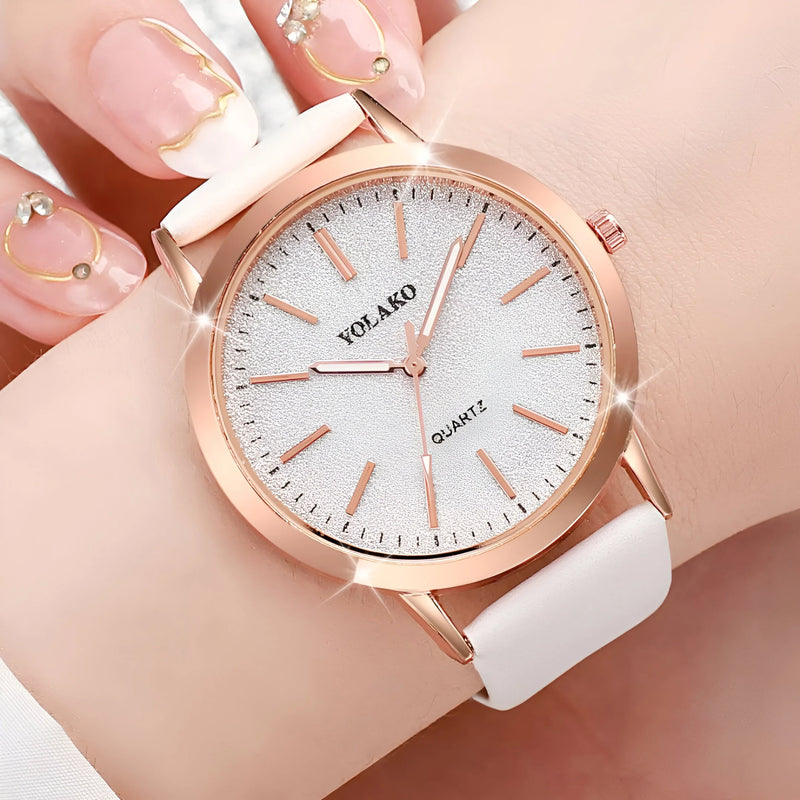 Women's Frosted Dial Leather Strap Watch