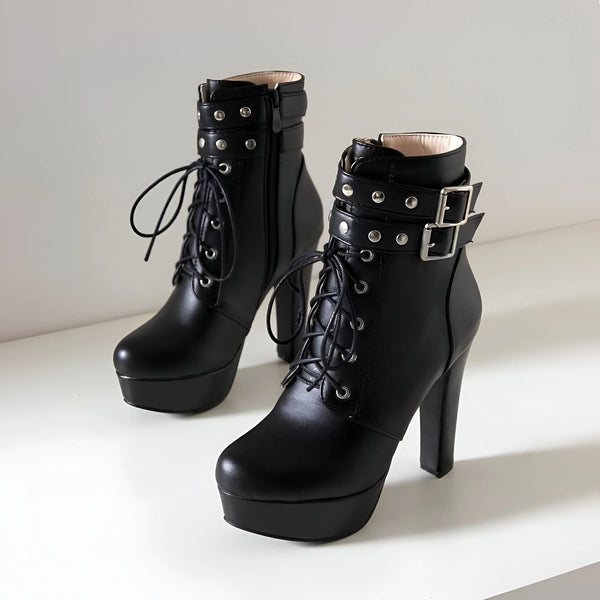 Women’s Black Matte Lace-Up Ankle Boots