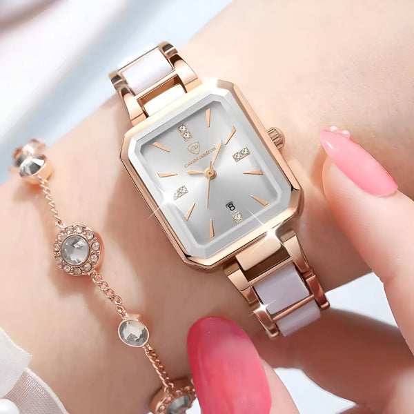 Women's Diamond-Encrusted Square Quartz Watch