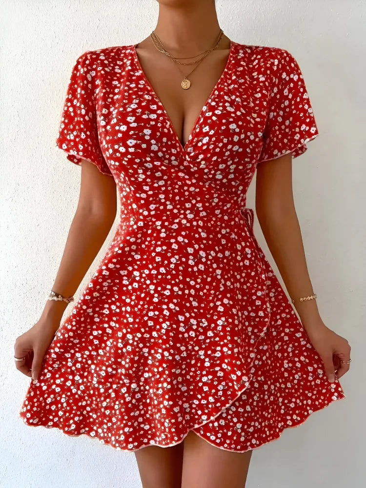 Women's Printed V-Neck Mini Dress