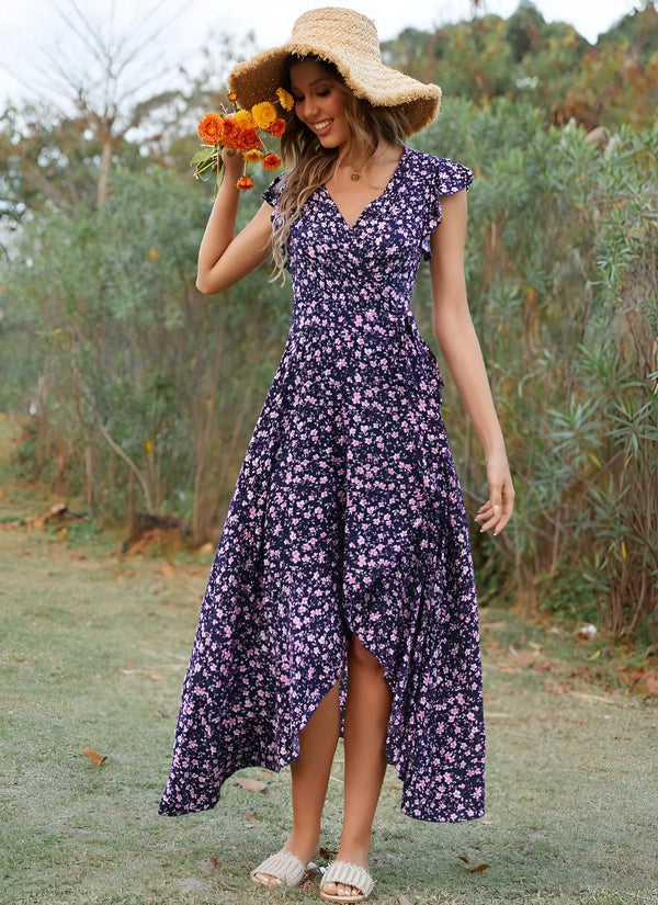 V-Neck Bohemian Floral Maxi Dress