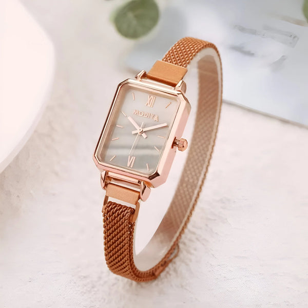 Rectangular Dial Stainless Steel Mesh Watch for Women