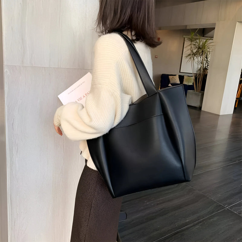 Retro-Style Large Shoulder Leather Bag