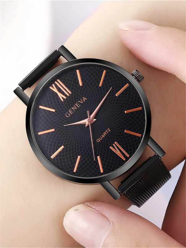 Women's Minimalist Round Dial Mesh Watch