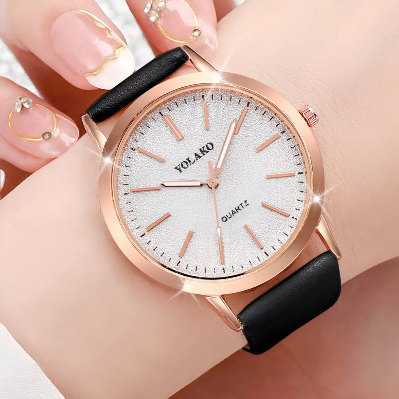 Women's Frosted Dial Leather Strap Watch