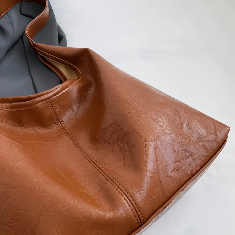 Two-Piece Large Leather Tote Bag