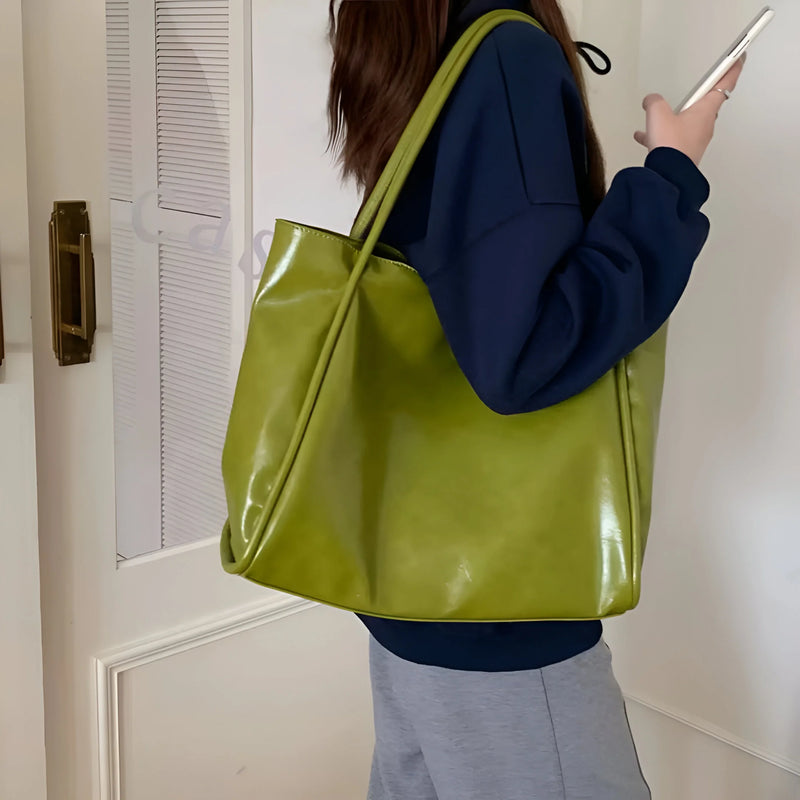 Soft Leather Shoulder Tote Bag