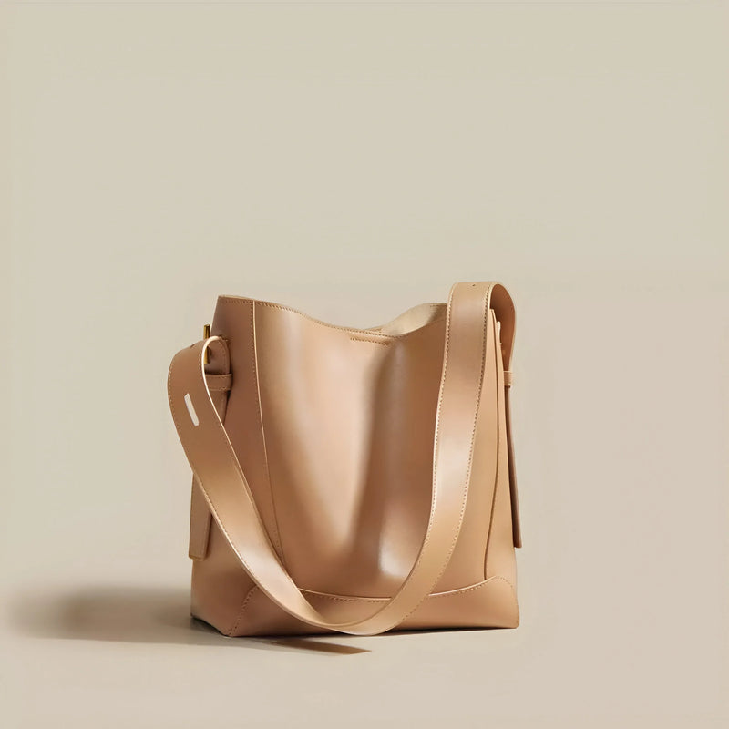 Button-Closure Bucket Shoulder Bag