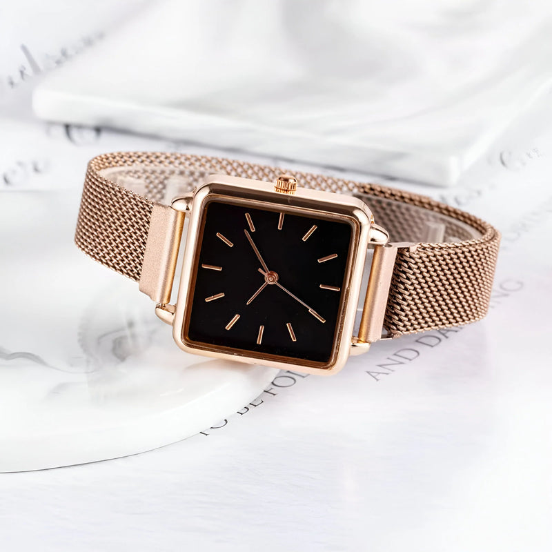 Sleek Square Dial Mesh Strap Watch for Women