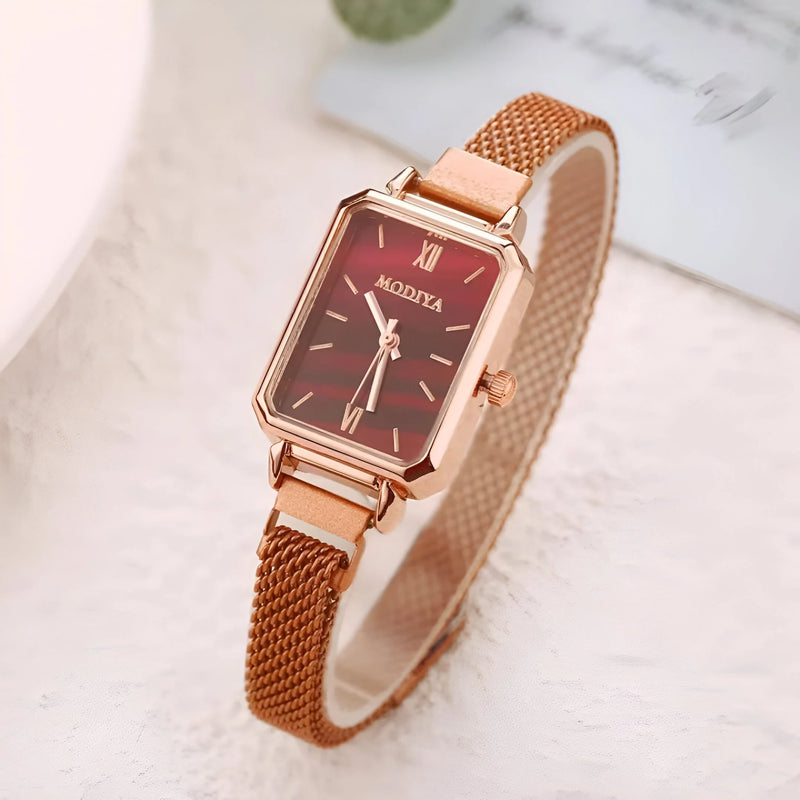 Rectangular Dial Stainless Steel Mesh Watch for Women