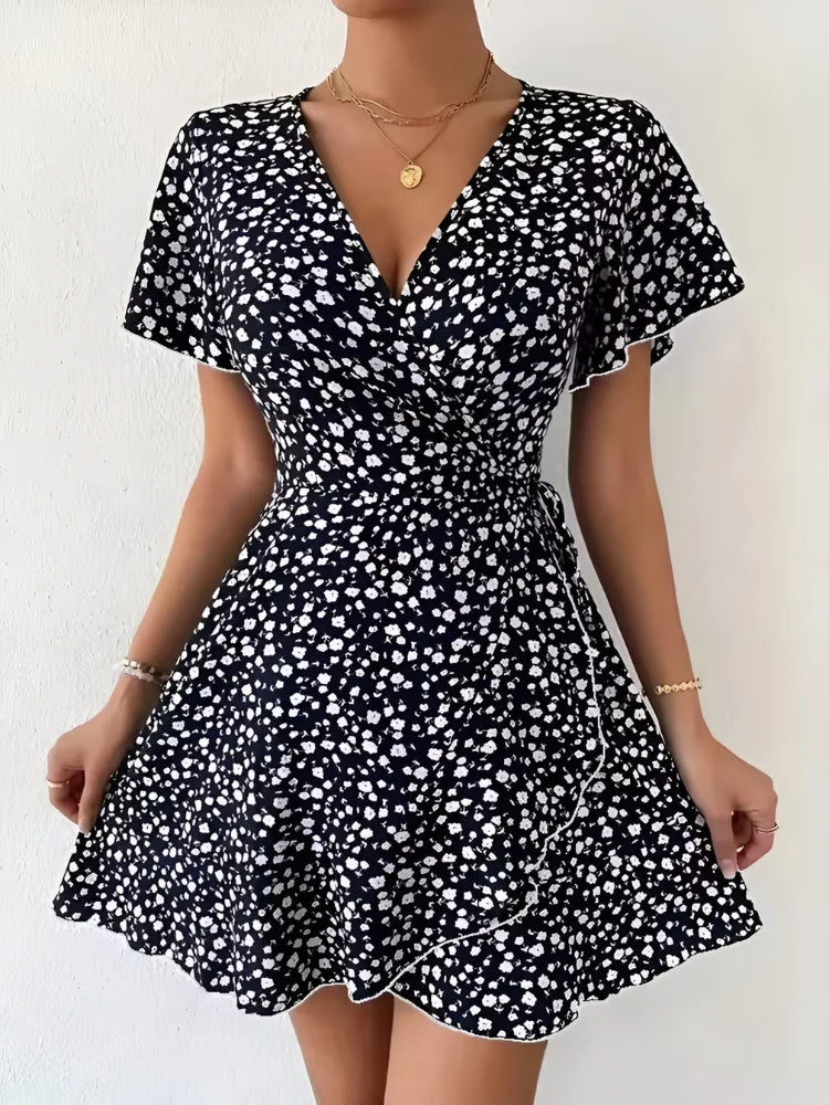 Women's Printed V-Neck Mini Dress