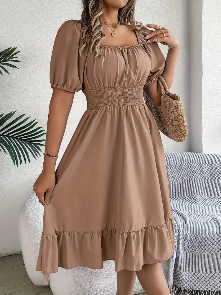 Elegant Square Neck A-Line Dress